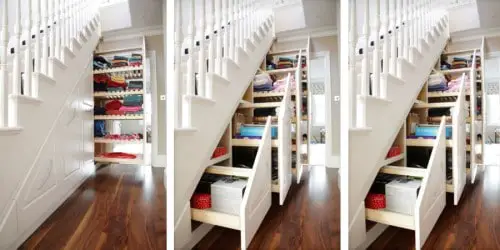 staircase with hidden storage system