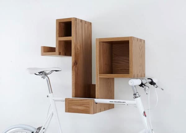 wooden bike shelf