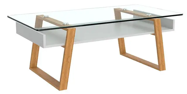 coffee table with glass tabletop and storage shelf