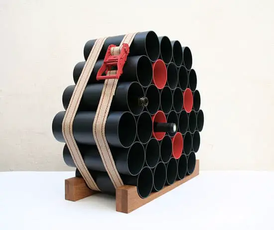 PVC pipes strapped wine rack