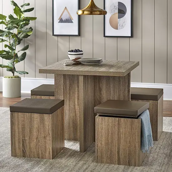 dining set with storage ottomans