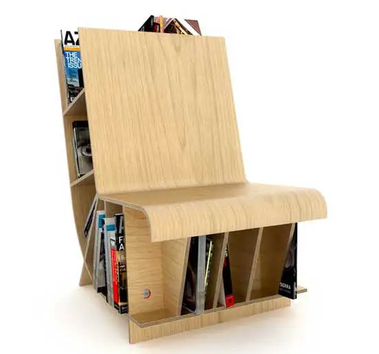 wooden curved chair with storage space