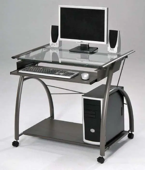 Acme AC Home Office Desk-pewter compact mobile workstation has the shelves and storage space you need for your home office or student desk.