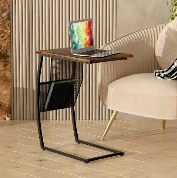 The EKNITEY C Shape side table with magazine rack is great for snacks, coffee cups, remotes, and magazines.