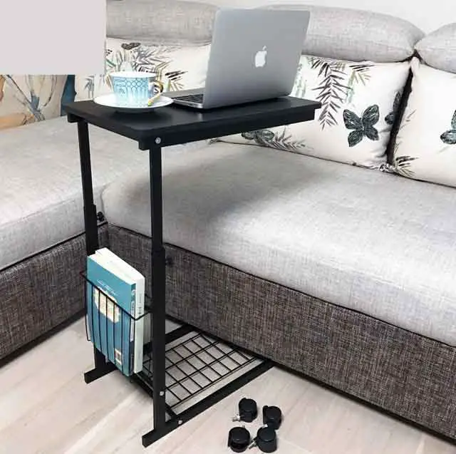 The Micoe height-adjustable sofa table is very popular by writers. Its base slides under the couch to keep it steady and there is also a small magazine bin.