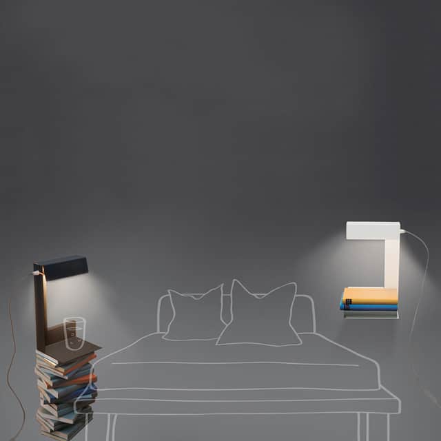minimalist left and right bedside shelf lamps