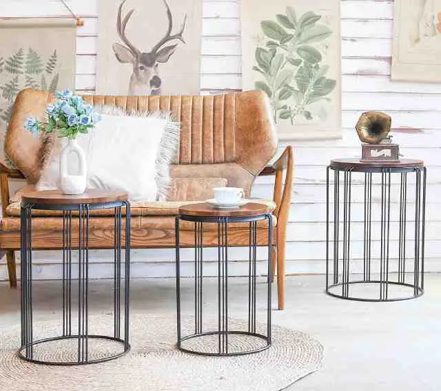 nesting side tables with wood and slim metal frame