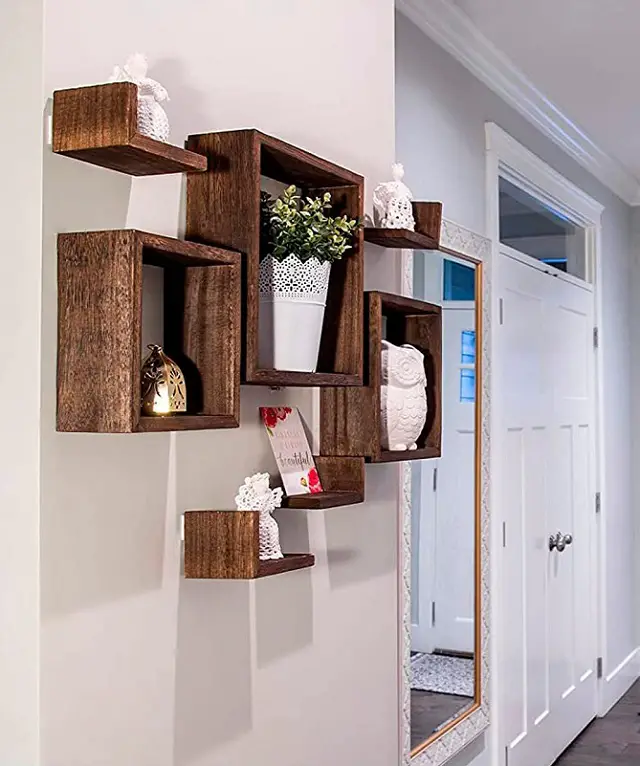 rustic open square wall shelves