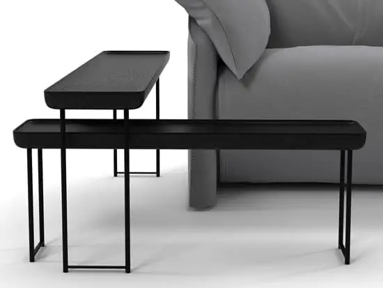 Overlapping steel tables with different shapes