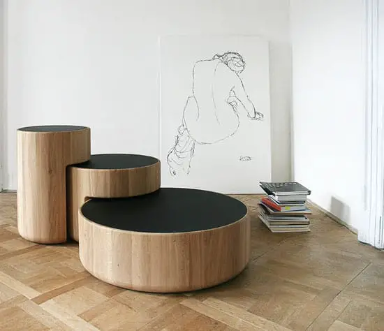 Robust oak overlapping coffee tables
