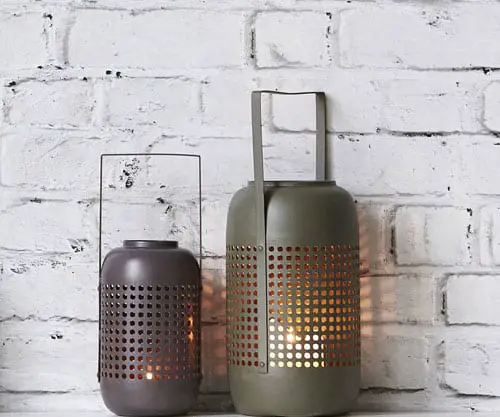 Perforated iron outdoor portable lantern