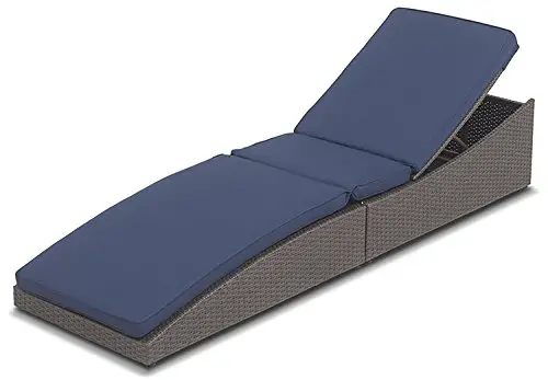 folding wicker chaise lounge with an internal drawer when not in use