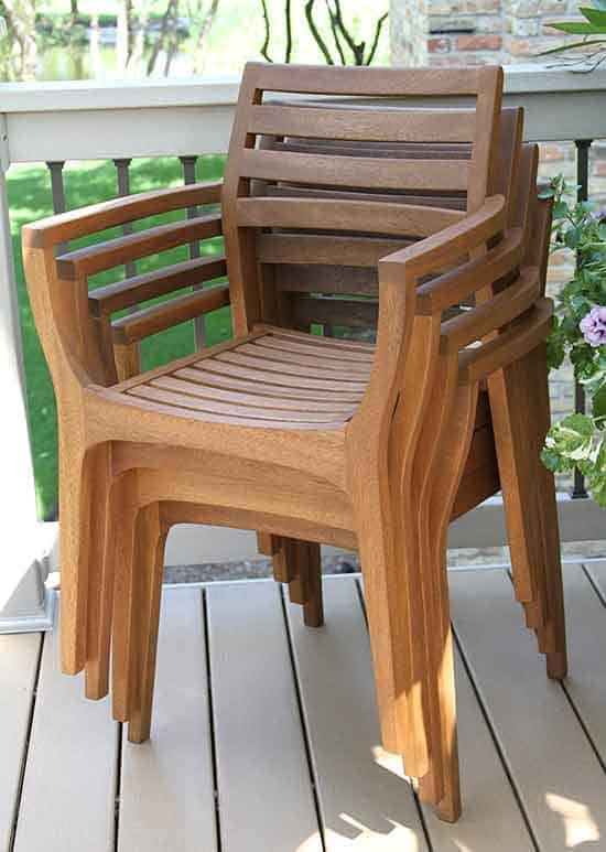AFG 2-Pack Teak Stacking Garden Chairs – Natural Wood Finish, Comfortable Armrests, FSC Certified