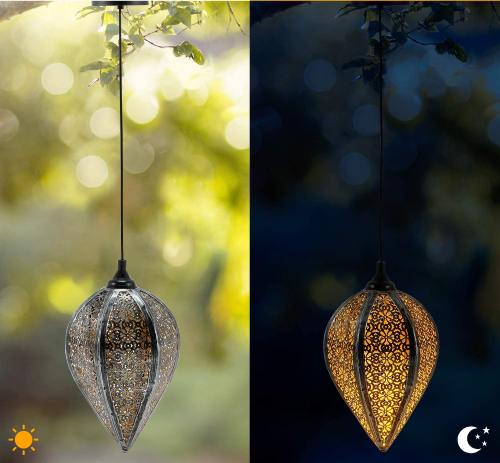 Hanging solar lamps with intricate patterns