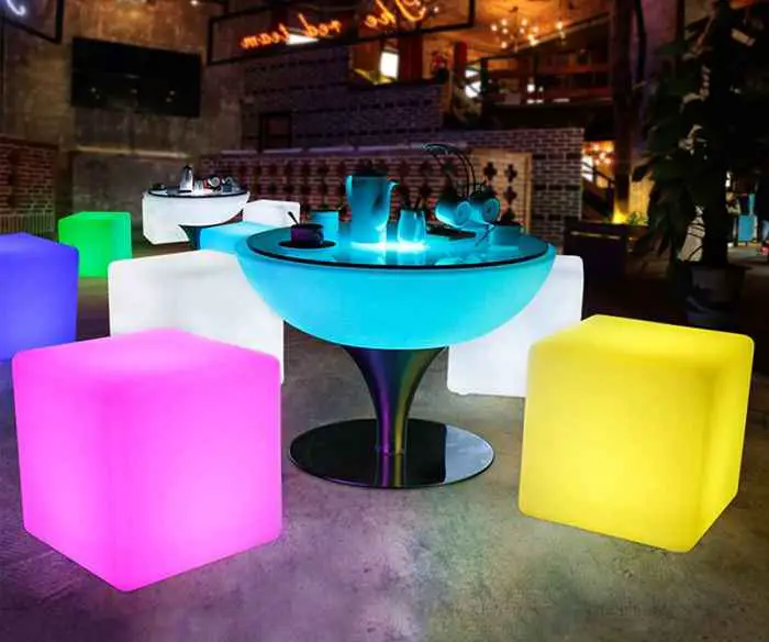 Wireless Outdoor Lighted Coffee Tables, Led Lighting Cube Coffee Table