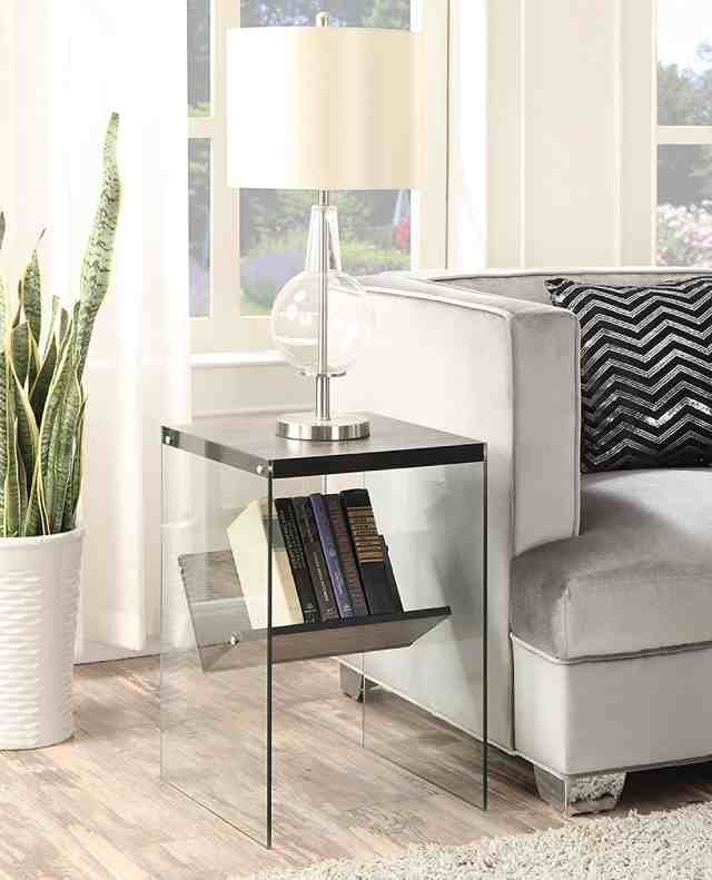 glass end table with magazine storage