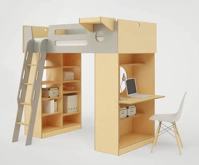loft bed with desk and shelves