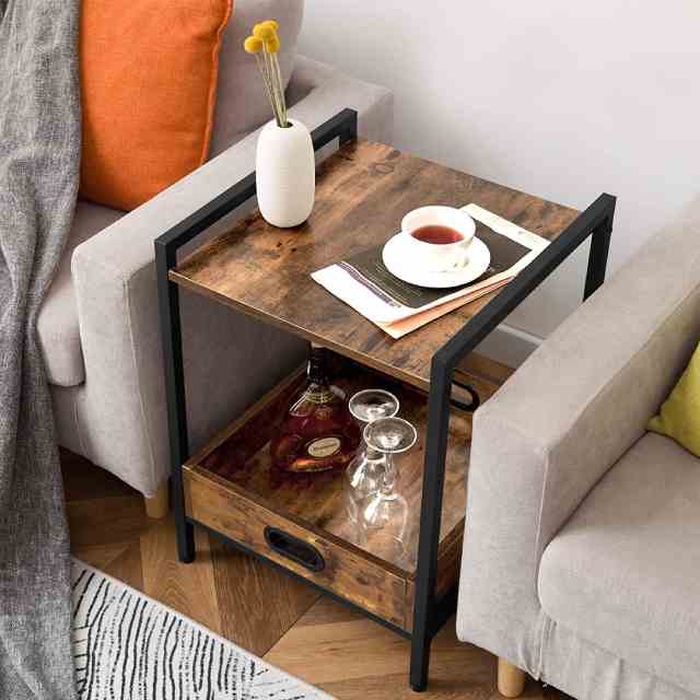 industrial functional side table with removable tray