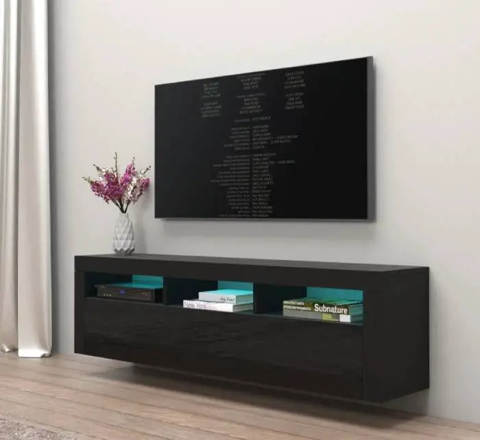 Wall-mounted TV console with LED lights settings