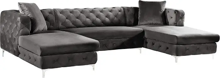 3-piece sectional sofa with velvet tufted cushions