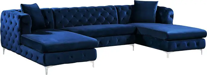 large 3-piece sectional sofa with velvet tufted cushions