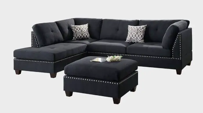 polyfiber sectional sofa with nailhead accent