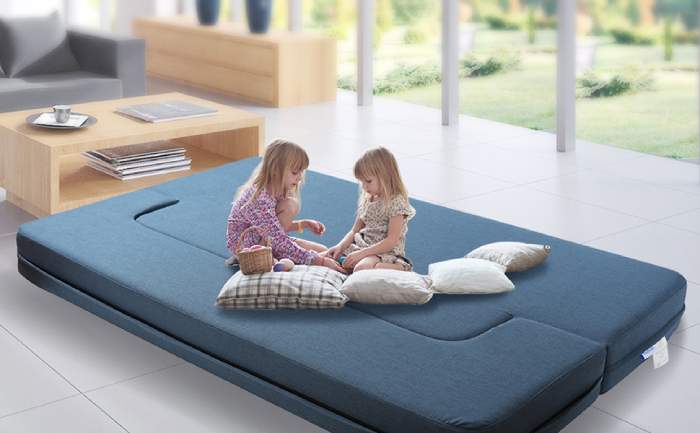 Folding floor sofa, guest bed and play mat with cover