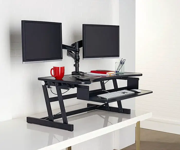 sit-to-stand double monitor riser