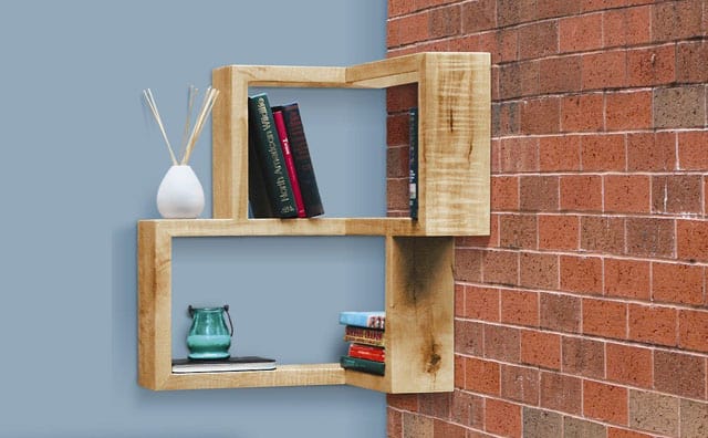 Hardwood floating corner shelf