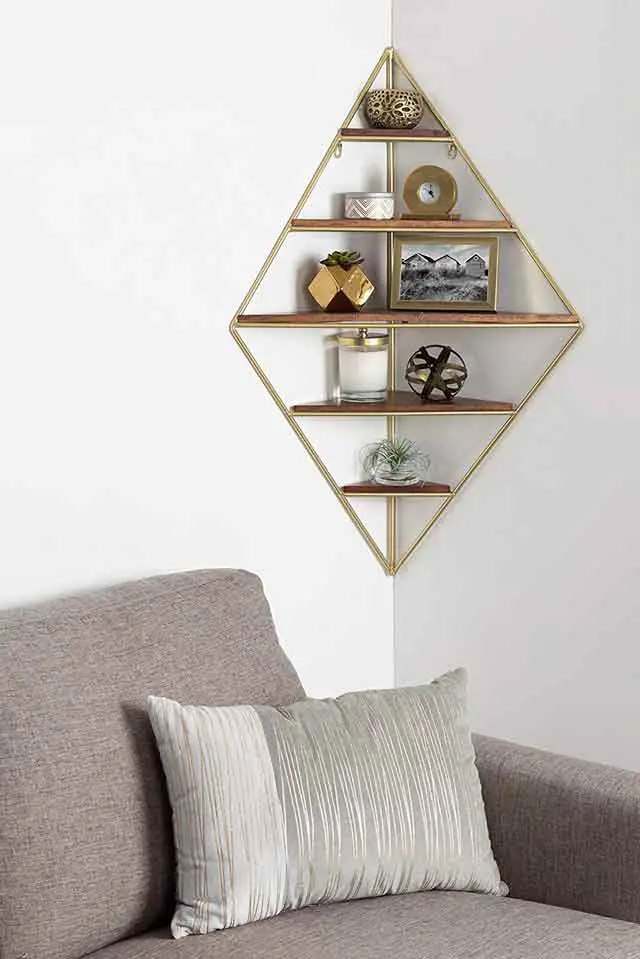 Corner shelves in a diamond frame