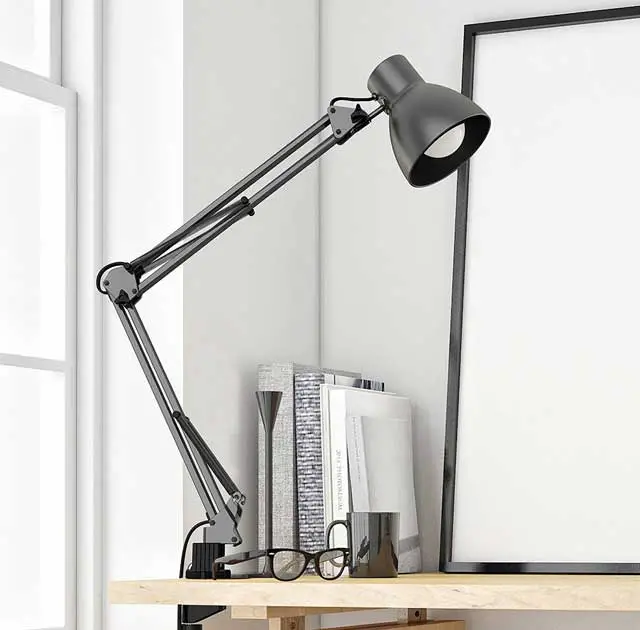 The ToJane Swing Arm Lamp clamps onto your desk and has a solid construction.The lamp is perfect for students and small, tight spaces.