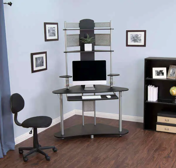 computer tower desk with sliding keyboard tray