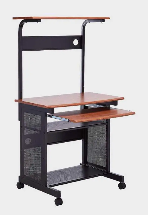 The mobile Coaster Home Furnishings computer hutch desk is a complete desk with slide-out keyboard tray, multilple shelves and holes forwire magement.