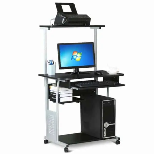 Topekmart 2-Tier space-saving desk has room for all the computer accessories you need. Ideal for college students.