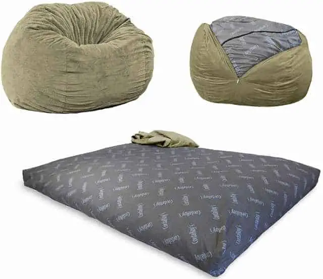 CordaRoy's Chenille Bean Bag is a beautiful invention. To use it as a guest bed, you have only to remove the cover and unfold the twin size bed.