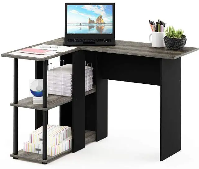 Furinno's Corner Desk gives you three shelves and work space for a laptop.