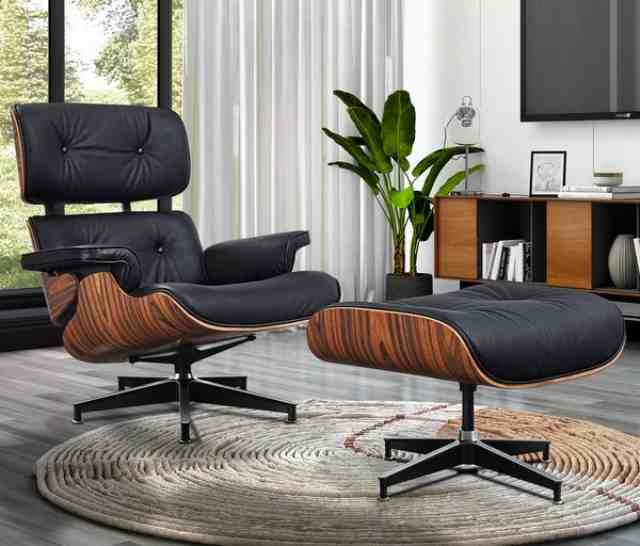 Eames-style lounge chair with ottoman