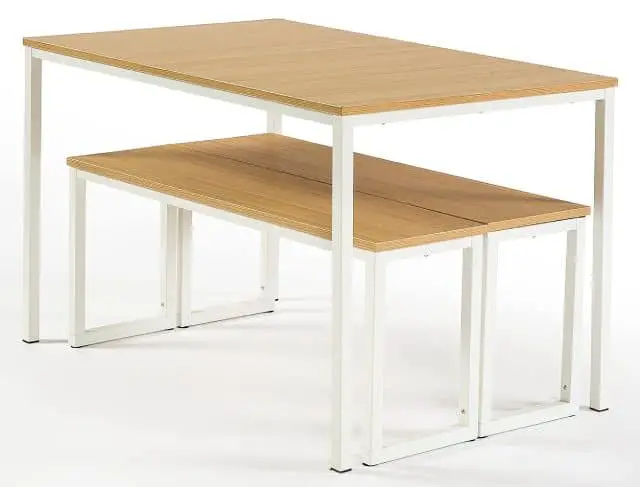 A Space saving Dining Table Set. The benches, which come with the table, slide underneath the table when not in use.