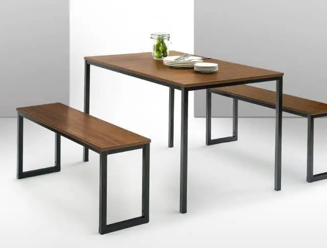 A Space saving Dining Table Set. The benches, which come with the table, slide underneath the table when not in use.
