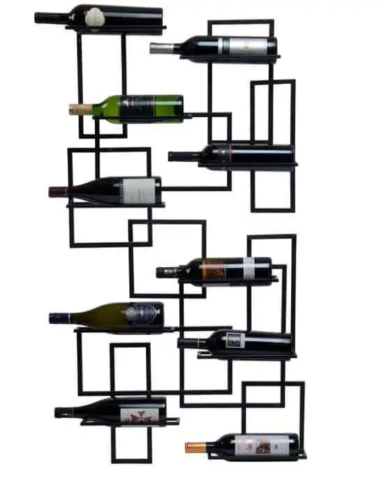 wall mounted wine bottle rack with geometric pattern 
