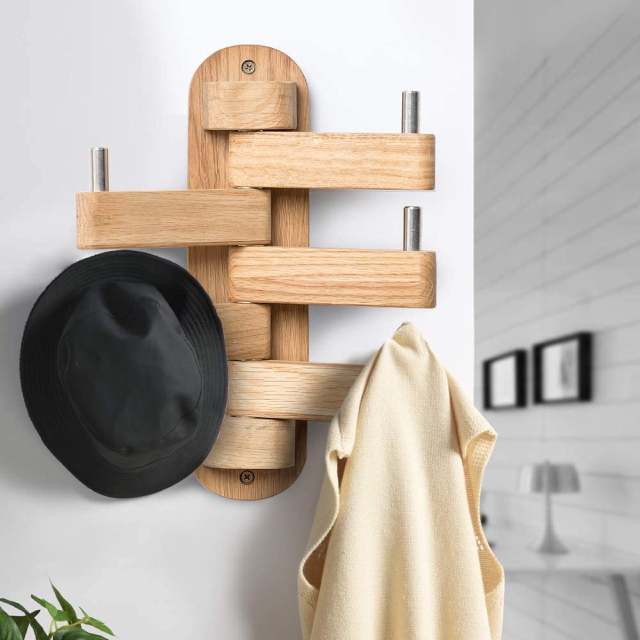 entryway wall rack with swivel hooks