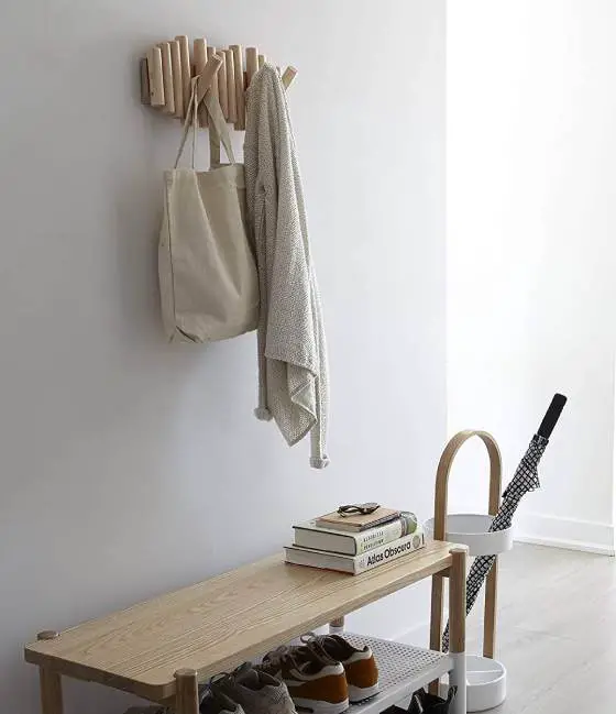 entryway rack with fold-down hooks