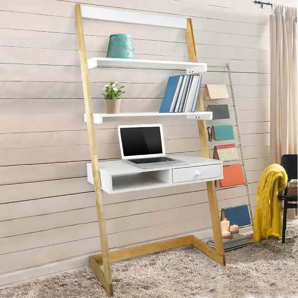 ladder desk with shelves and cubbies