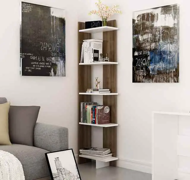 L-shaped corner bookshelf