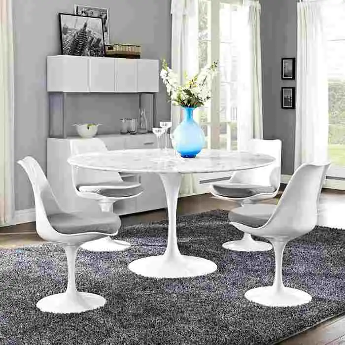 pedestal dining table with marble table top