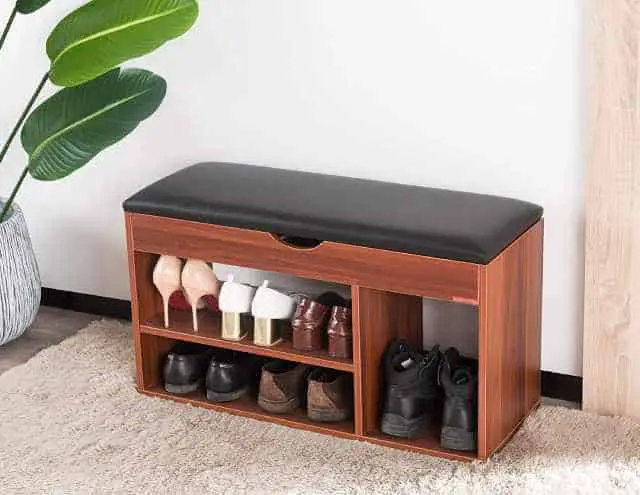 entryway shoe bench with shelves