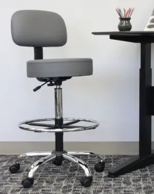 ergonomic height-adjustable desk stool with back cushion and foot ring