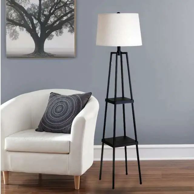metal floor reading lamp with shelves
