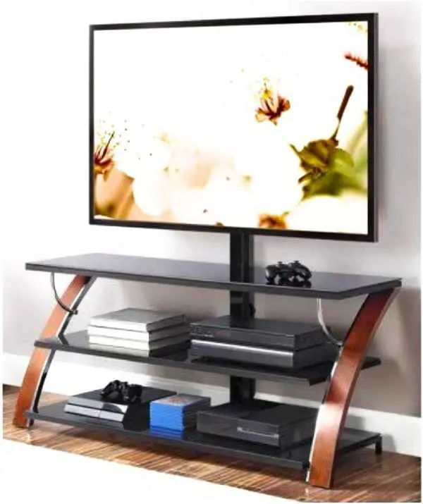 media TV stand with glass shelves