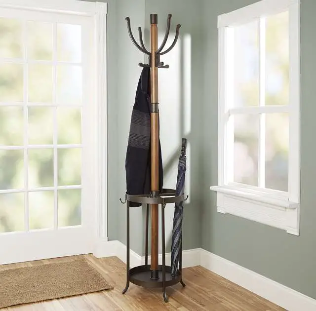 wood and metal coat stand